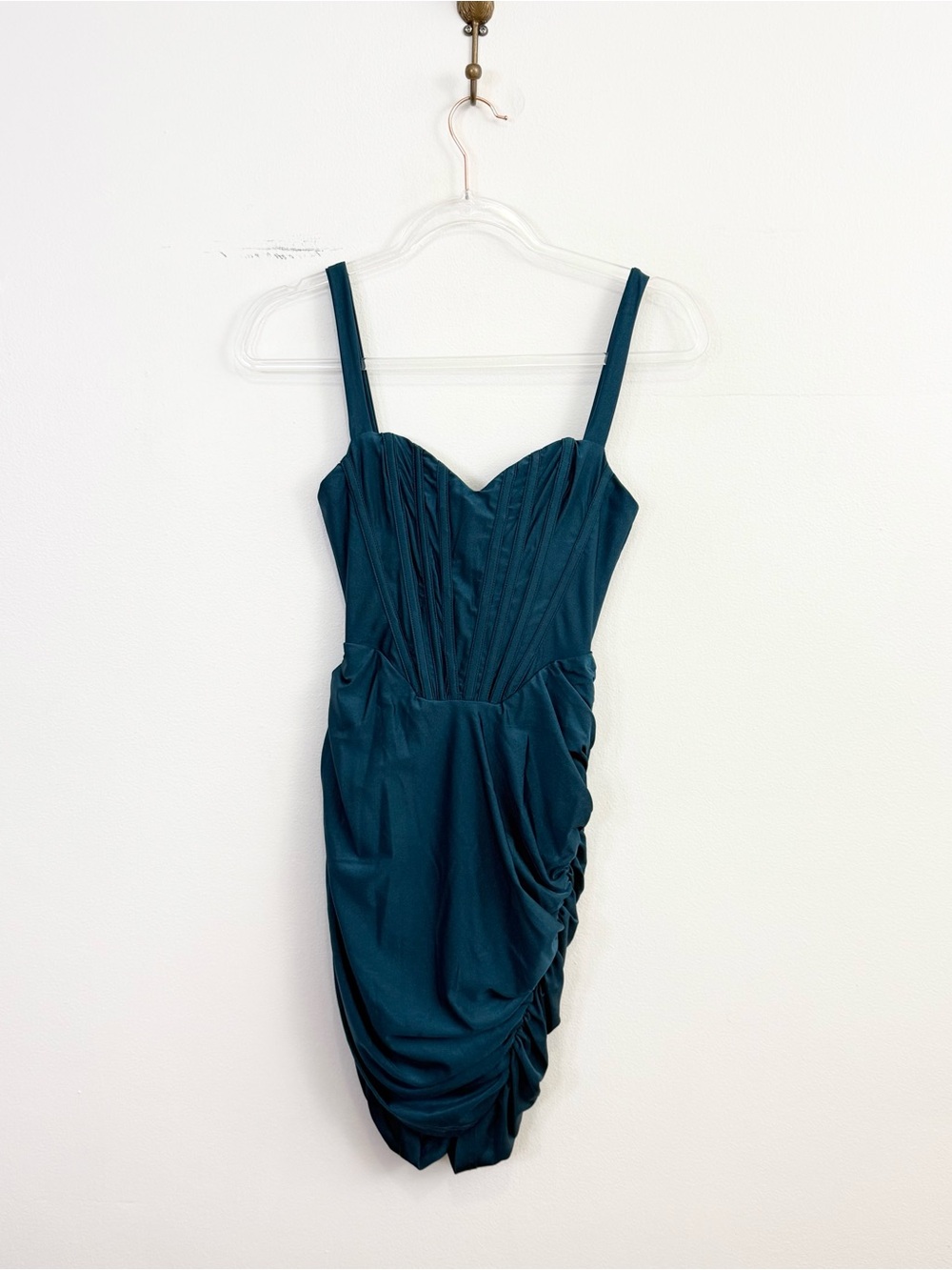 h:ours Miquela Mini Dress Teal Corset Ruched Bodycon Size S Revolve - Picture 2 of 6
